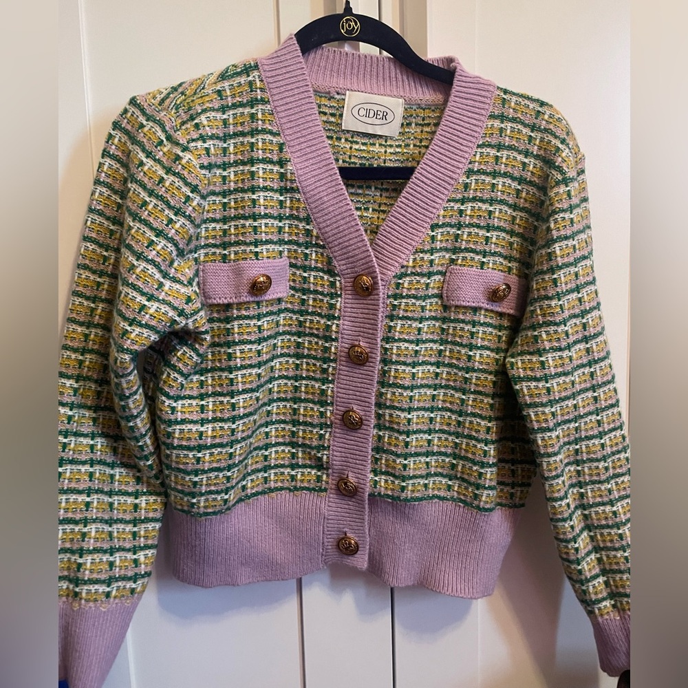 Cider Tweed Purple and Green Cardigan Sweater